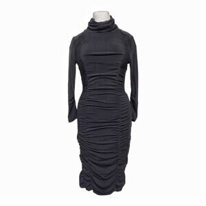 KAS Black Knit Bodycon Dress US Size 8 Designer Stretchy EU Sz 38 Form Fitting